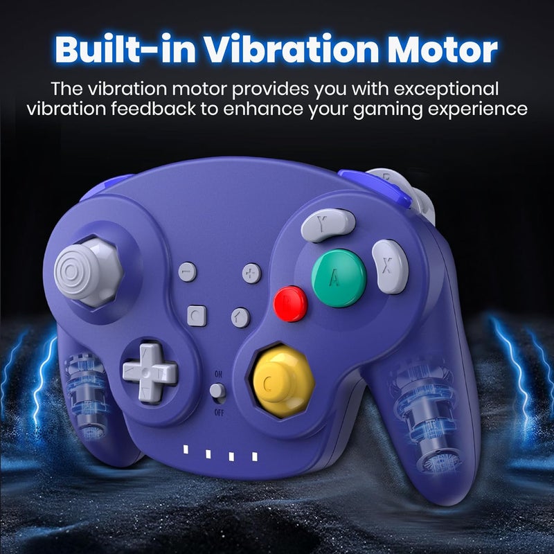 SAFFUN 2.4 GHz Wireless NGC Controller, GameCube Receiver, Compatible with GameCube Console (Rechargeable) (Plug and Play) (Built-in Vibration) Indigo - Image 2